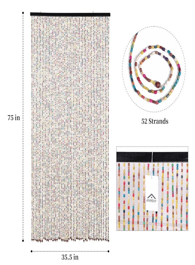 ANMINY 52 Strands Bamboo Wood Beaded Curtain for Doorways 35" x 75" Rainbow Colorful Handmade Natural Wooden Boho Hippie Door Window Hanging Beads - Image 4